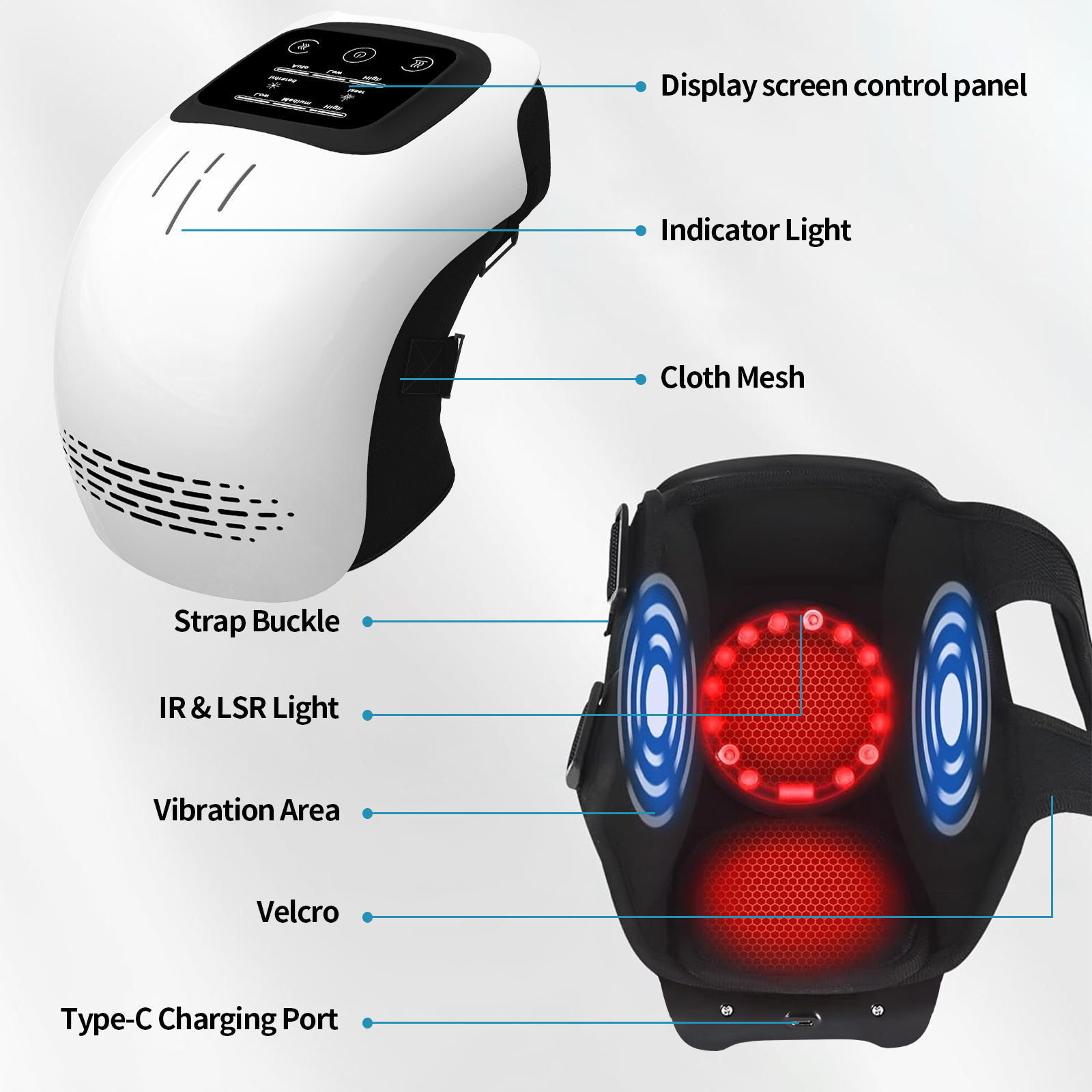 Electric Knee Massager Rechargeable Pain Relief Infrared Laser Vibration Knee Massager - Image 7