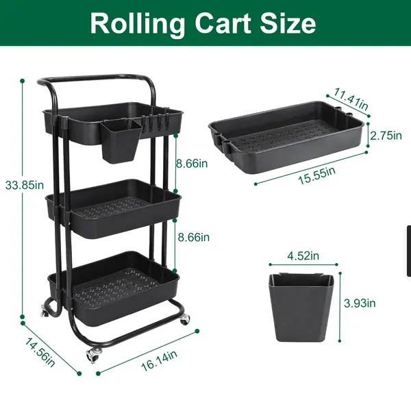 3 Tier Rolling Utility Cart Movable Storage Organizer - Image 5