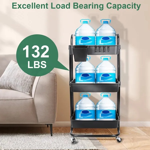 3 Tier Rolling Utility Cart Movable Storage Organizer - Image 2