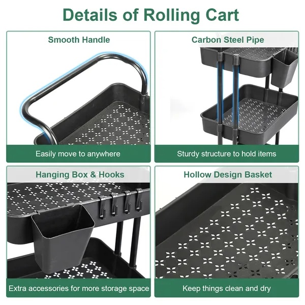 3 Tier Rolling Utility Cart Movable Storage Organizer - Image 4